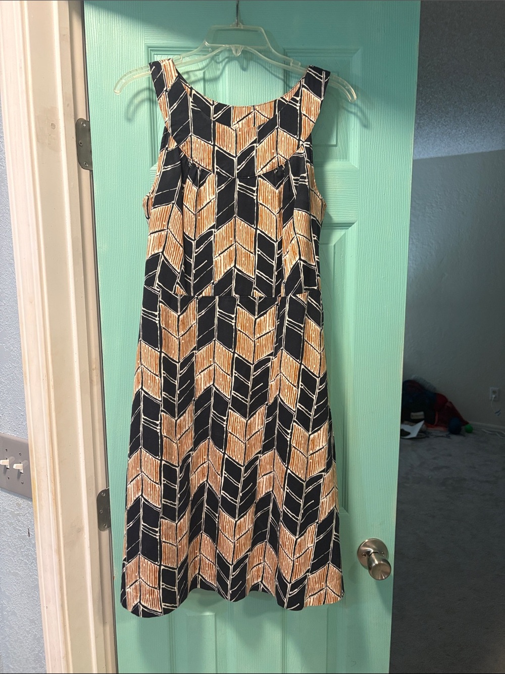 Merona Black and Tan Chevron-Style Midi Dress